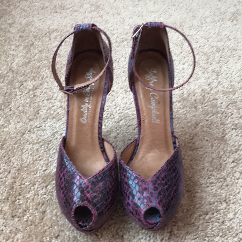 Jeffrey Campbell Midler Snake Peep Toe Platforms - Picture 2 of 9
